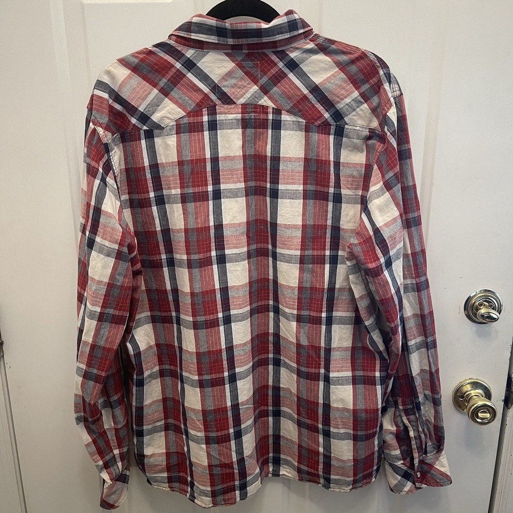 Levis Shirt Red Blue Plaid Long Sleeve Mens XL Western Pearl‎ Snap Cowboy USA - Picture 7 of 8